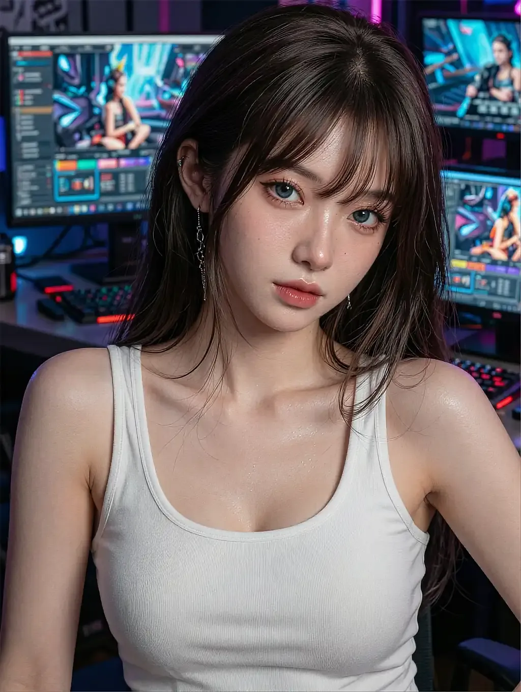 Fictional AI character featured on the third landing page, in warm light